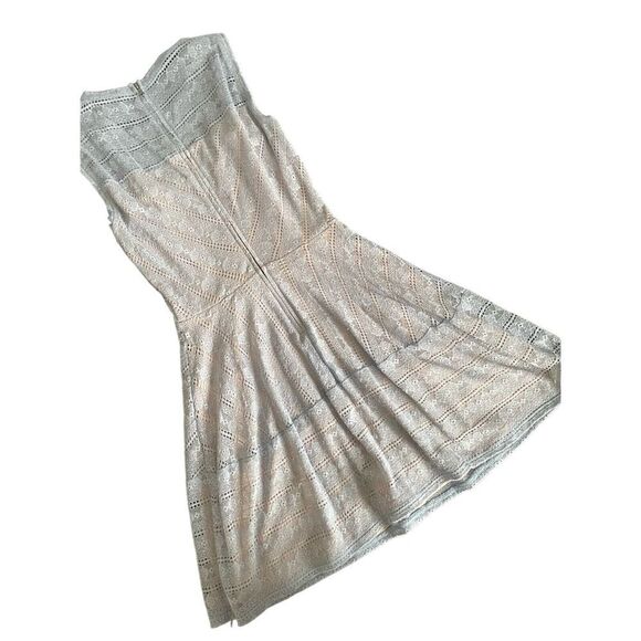 BCBG Maxazria Womens 0 Cassandra Lace Skater Dress Blue Eyelet Knee Length Lined - Picture 2 of 3